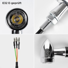 evermotor CNC Chrome Mini Motorcycle LED Indicator, 12 V, Pack of 2, E32, Bullet Aluminium Shell with Beautiful Surface Treatment, IP67 Waterproof, E Approved, Amber & White