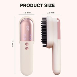 Cordless Hair Straightener Brush Minor Hair Straightening Brush Portable Travel Tool LCD Display Rechargeable Lightweight Anti-Scald Heated Styling Appliances for Effortless Sleek Hair (White)