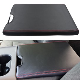 LOCOY Center Console Armrest Cover for Ford F150 Accessories 2015-2024, for F250 F350 F450 2017-2024 with 40/20/40 Jump Seat, Arm Rest Leather Protection Interior, Middle Console Cover (Red Stitches)