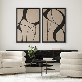 SIGNWIN Framed Canvas Print Wall Art Set Neutral Beige and Black Abstract Line Modern Minimalist Modern Art Minimal Boho Relax/Calm for Living Room, Bedroom, Office - 24"x36"x2 Black