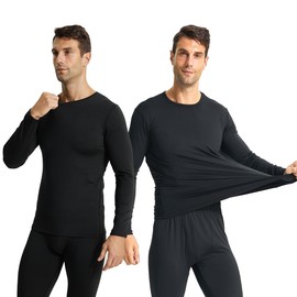 2 Pack Thermal Shirts for Men, Long Johns Shirts with Fleece Lined Long Sleeve,Thermal Tops for Men Winter Black