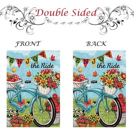 ALAZA Welcome Flowers Bicycle Butterfly Daisy Summer Spring Double Sided Garden Yard Flag 12" x 18", Enjoy The Ride Bike Sunflower Flowers Basket Decorative Garden Flag Banner for Outdoor Home Decor