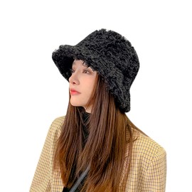 IBLUELOVER Fishing Hats Winter Bucket Hat Warm Women's Hat Fleece Fishing Hat Outdoor Windproof Beanie Cap Thickened Fishing Hat Fluffy Winter Hat Women Girls Bucket Hat for Leisure Travel, black