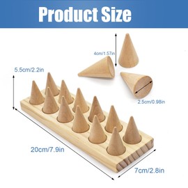 LIOUCBD 12 Fingers Wood Ring Display Stand Cone Ring Holders, Jewelry Display Holder Showcase, Ring Bracelet Organizer for Girls Women Jewelry Display DIY Crafts
