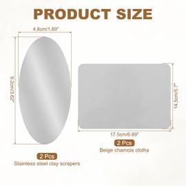 YOKIVE 2Pcs Steel Pottery Tools, Serrated Scraper Clay Ribs 3.62" x 1.89" Stainless Steel Sculpture Modeling Cutter Ceramic Tools with 2 Gray Chamois Cloth