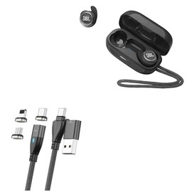 BoxWave Cable Compatible with JBL Reflect Mini NC - MagnetoSnap PD AllCharge Cable (100W), Magnet PD 100W Charging Cable USB Type-C Micro USB for JBL Reflect Mini NC - Jet Black