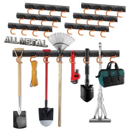 3-H 102''All Metal Garden Tool Organizer,Mop Holder 6 Racks,Broom Holder Wall Mount for Garage,Shed,Garden,Basement Hanging and Organizing Rake,Mop,Shovel,Hose