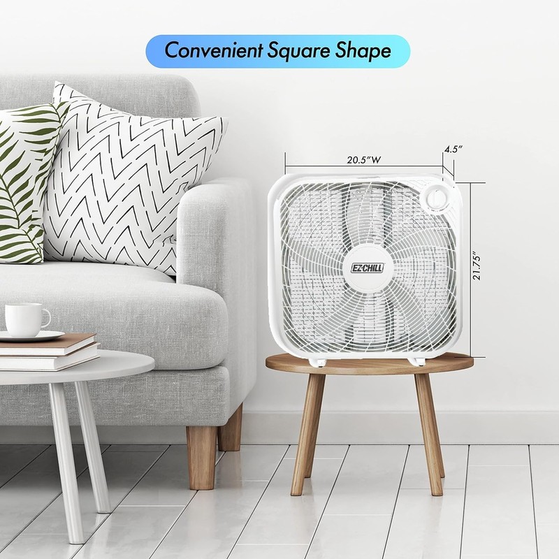 EZ-CHILL 20" Box Fan, 3 Speed Ful Force Air Circulation,