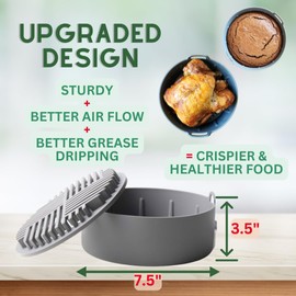 MiKapana Silicone Air fryer Liners Reusable Sturdy Silicone Air Fryer Basket Liners Air Fryer Liner Air Fryer Accessories Air fryer Silicone Liners Air Fryer Liners Silicone BPA free (Grey - 7.5")