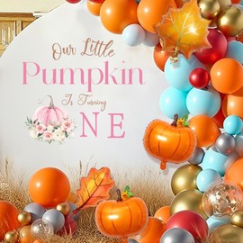 Our Little Pumpkin is Turning One Birthday Party Decorations -Our Little Pumpkin is Turning One Sign Decal Sticker Banner for Balloons Arch Backdrop, Gender Reveal Decorations Pink for Boy Girl