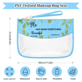 Sazuwu Religious Birthday Gifts for Women Blue Makeup Bags with Zipper Christian Gifts for Women Faith Inspirational Motivational Quotes Cosmetic Travel Bag Organizer