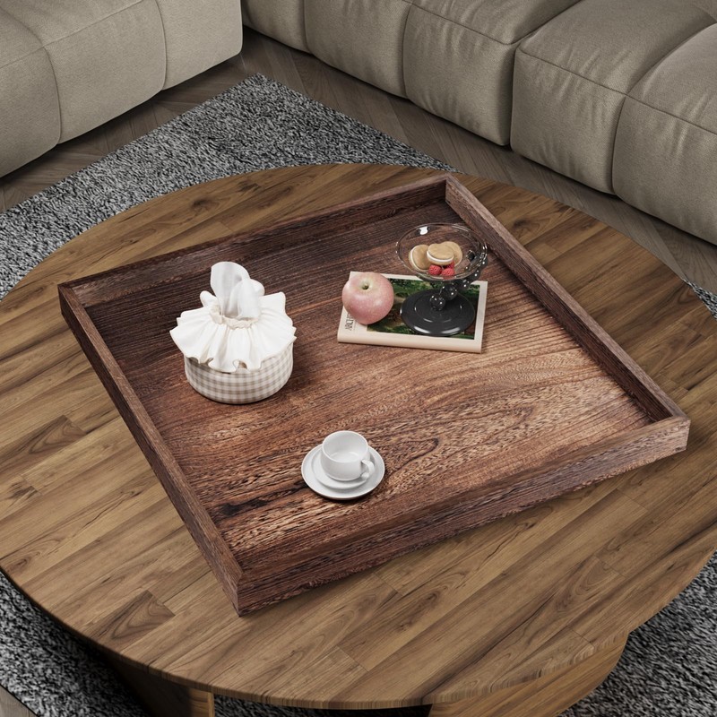 Ottoman Tray for Living Room Wood Serving Tray Large Square