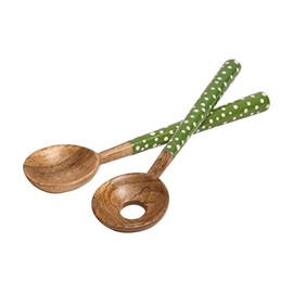 Dexam 16050473 Sintra Mango Wood Spotted Salad Servers-Green