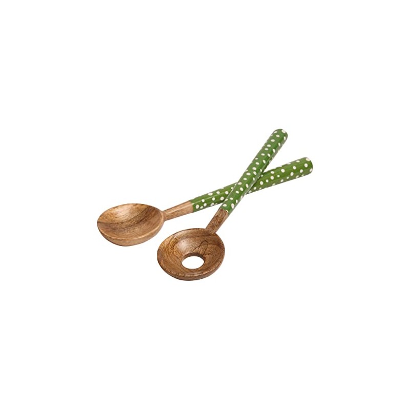 Dexam 16050473 Sintra Mango Wood Spotted Salad Servers-Green