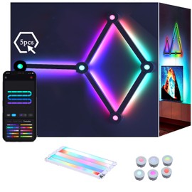 HEDCINLT RGB Wall Light lines, Smart Gaming LED Lights DIY Geometry Splicing Gaming Wall Light Bar, Backlit Modular APP Control Colour Changing for Game Room,Bedroom,Home Decor Lights (5 Lines, White)