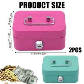 Pack of 2 Small Cash Boxes, 11.5 x 8.5 x 5 cm, Small Safe, Each Cash Box Children with 2 Keys, Lockable Suitable for Safe, Tip Till and Cash Till (Green + Pink)