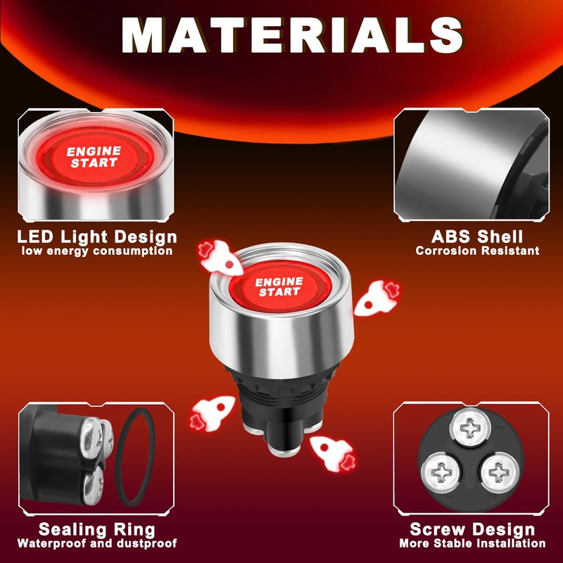 12V-24V/50A Push Start Ignition Switch Momentary Engine Start Push Button