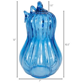 Sweet Summer Living Gourd 7 inch Width x 12 inch Height, Tabletop Harvest, Fall and Thanksgiving Décor Glass Indigo