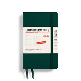 LEUCHTTURM1917 LEUCHTTURM1917 370502 Wochenkalender & Notizbuch 2025, Pocket A6 Hardcover - 12-Monats-Planer, 80 g, liniert - Forest Green