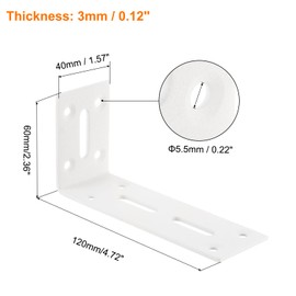 sourcing map L Corner Braces, 2Pcs 120x40x60mm - Stainless Steel Adjustable Corner Code, 90 Degree Slotted Angle Bracket for DIY Furniture Mending Shelf (White)
