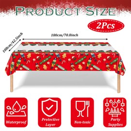 POPOYU Pack of 2 Christmas Tablecloths, 137 x 274 cm, Red Christmas Tablecloth, Rectangular Tablecloth, Large, for Christmas, Indoor Party, Tablecloth
