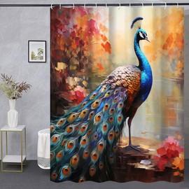 WUASDCS Peacock Shower Curtain Vintage Blue Peacock Feather Beautiful Bird Elegant Animal Watercolor Lake Retro Asian Art Bathroom Decor Fabric Curtains with Hook 70Wx70H Inches