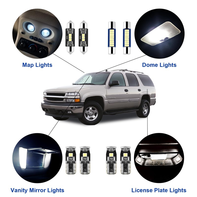 21Pcs Car Interior Lights: Super Bright Bulbs 6000K White LED