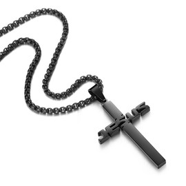 REVEMCN Stainless Steel Jesus Cross Pendant Necklace for Men Women 20-24 Inches Rolo Chain Christian Gifts for Men Faith