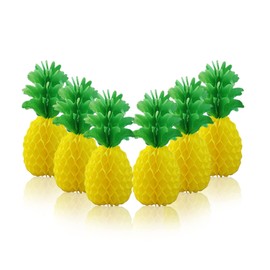 KIDZVEFUN Luau Party Decoration, 6 Pack 14" Pineapple Honeycomb Centerpieces Tissue Paper Table Hanging Decorations for Tropical Hawaiian Jungle Party (Pineapple 14inch 6pack)