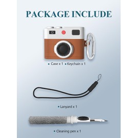 Case for AirPods 4(4th Generation) Wireless Earbuds 2024 Upgraded,Cute Cartoon Cool Silicone Camera Protective Portable Scratch Shock Resistant with Cleaner Kit & Carabiner & Lanyard，Brown.