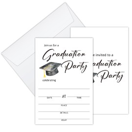 Watercolor Graduation Party Invitations Cards, Graduation Party Celebration, Grad Announcement Invite Card for High School or College - 25 Fill in Invitations and 25 Envelopes set/GRAD-03