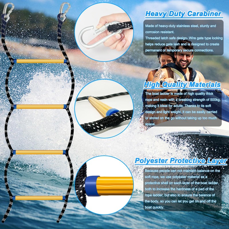 Boat Ladder for Inflatable Boat, Kayak, Motorboat, Boat Rope Ladder