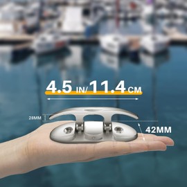 OBAKL Boat Folding Cleats 4-1/2 Inch, Marine Grade Stainless Steel 316 Boat Cleats Pack of 4, Installation Accessories Included