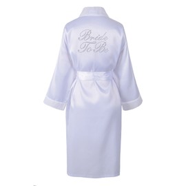 Bride to Be Luxury Satin Crystal Bridal Bathrobe - Handmade Wedding Kimono, Women's Dressing Gown - Bridesmaid Party Robes