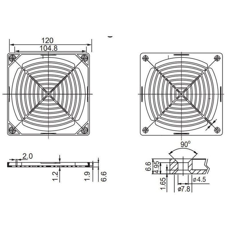 Plastic Fan Grille with Filter Insert 120 x 120 mm