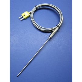 K-Type Thermocouple Sensor with High Temperature Stainless Steel Pointed Insertion Probe, 932 F or 500 C, with Stainless Steel Braided Cable