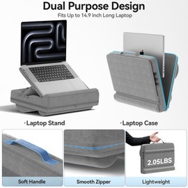 Laptop Lap Desk with Cushion, Adjustable Lap Desk Pillow with Storage, Portable Lap Table for Adults Student, Laptop Stand for Bed Office College Dorm Home Room Couch, Fits Up to 14.9" PC Tablet, Gray