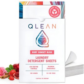 QLEAN Laundry Detergent Sheets – Travel-Friendly, HE & Standard Washer Safe, Liquidless Laundry Soaps, Quick-Dissolving Formula, Skin-Friendly (120 Loads, Ruby Sunset Bliss)