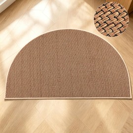 MATIRUG Indoor Door Mat,Half Circle Ultra Thin Doormat,Non Slip Washable Low Profile Welcome Muddy Paws Dirt Trapper Rug Mat for Entryway Front Back Door Outdoor 17"x29" Khaki