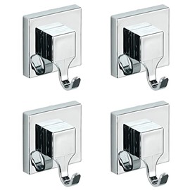 WENKO Vacuum-Loc Square Hook Set, Set of 4, No Drilling Required, Towel Hooks for Kitchen, Bathroom & the Whole Household, Easy to Install, 4 Coat Hooks Made of ABS Plastic, 6 x 7 x 5 cm, Chrome