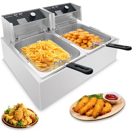 Commercial Deep Fryer 3400W Hot 12.7QT/12L Electric Deep Fryers with 2x6 Independent use Baskets Countertop Oil Fryer for Restaurant Use and Home Kitchen with Oil Thermometer & Temperature Contro