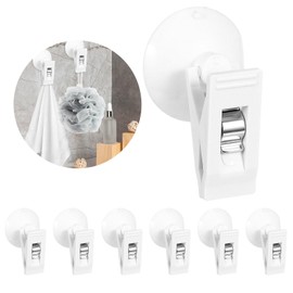 ASTER 6Pcs Shower Curtain Clips with Suction Cup, Multiple Purpose Round Suction Cup Bathroom Clips with Water Guard, Windproof Splash Guard, Shower Curtain Holders for Inside Shower