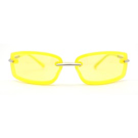SA106 90s Rimless Curved Rectangle Agent Style Plastic Sunglasses - Silver - Yellow