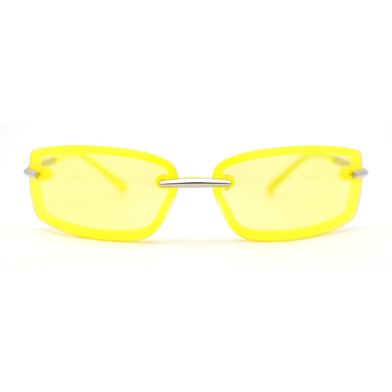 SA106 90s Rimless Curved Rectangle Agent Style Plastic Sunglasses -