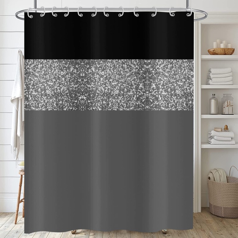 ASDCXZ Shower Curtain Glitter 180x200 cm, Modern Black Grey Glitter