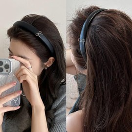 Fashion Headband Shiny Bowknot Hairband for Women Girls Wide Headbands Padded Head Band Hair Accessories No Teeth for Thick Long Hair Fancy Party Headbands Hair Band for Women Black Headband