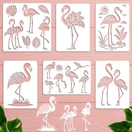 beinkmake 6Pcs Flamingo Stencil PET Painting Templates Drawing Inlay Border Stencils for Furniture Reusable DIY Craft for Wall Wood Fabric Canvas Paper Home Decor 11.7inch