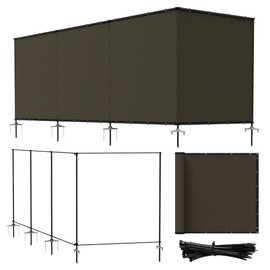 Bynbbur 6'x5' Outdoor Privacy Screen Freestanding with Iron Poles and Stakes, Temporary Dog Fencing, Backyard Divider, Metal Garden Fence for Pool Patio Barrier Border, Brown