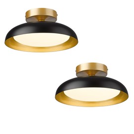 kudos Semi Flush Mount Ceiling Light Fixture, Black and Gold LED Ceiling Lights, 12 Inch Light Fixtures Ceiling Mount for Hallway, Bedroom, 3000K/4000K/6000K Adjustable, 2 Pack, KDCL01-BK-2PK
