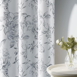 Beauoop Floral 100% Blackout Curtains 72 Inches Long 2 Panels for Bedroom Living Room Grey White Farmhouse Rose Flower Patterned Room Darkening Thermal Grommet Top Window Treatments Drapes, 50X72